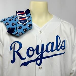 Vintage Kansas City Royals Majestic MLB Jersey 3X + Free KC Socks